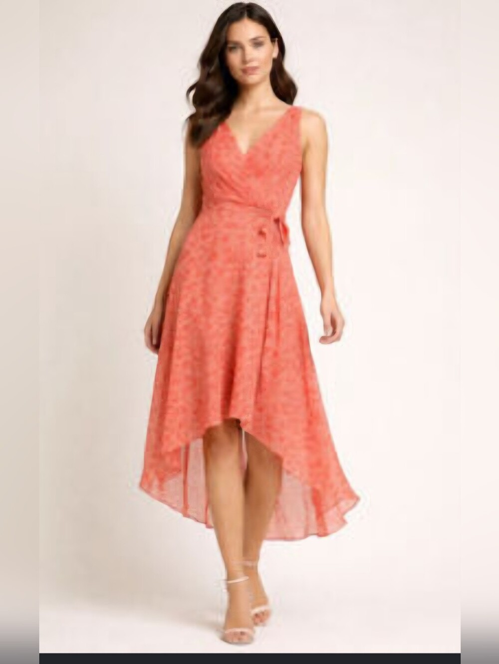 DKNY Coral-Orange High-Low Wrap Dress